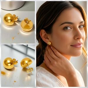 Minimalist Dome Stud Earrings 18K Gold Plated Stainless Steel Modern Style
